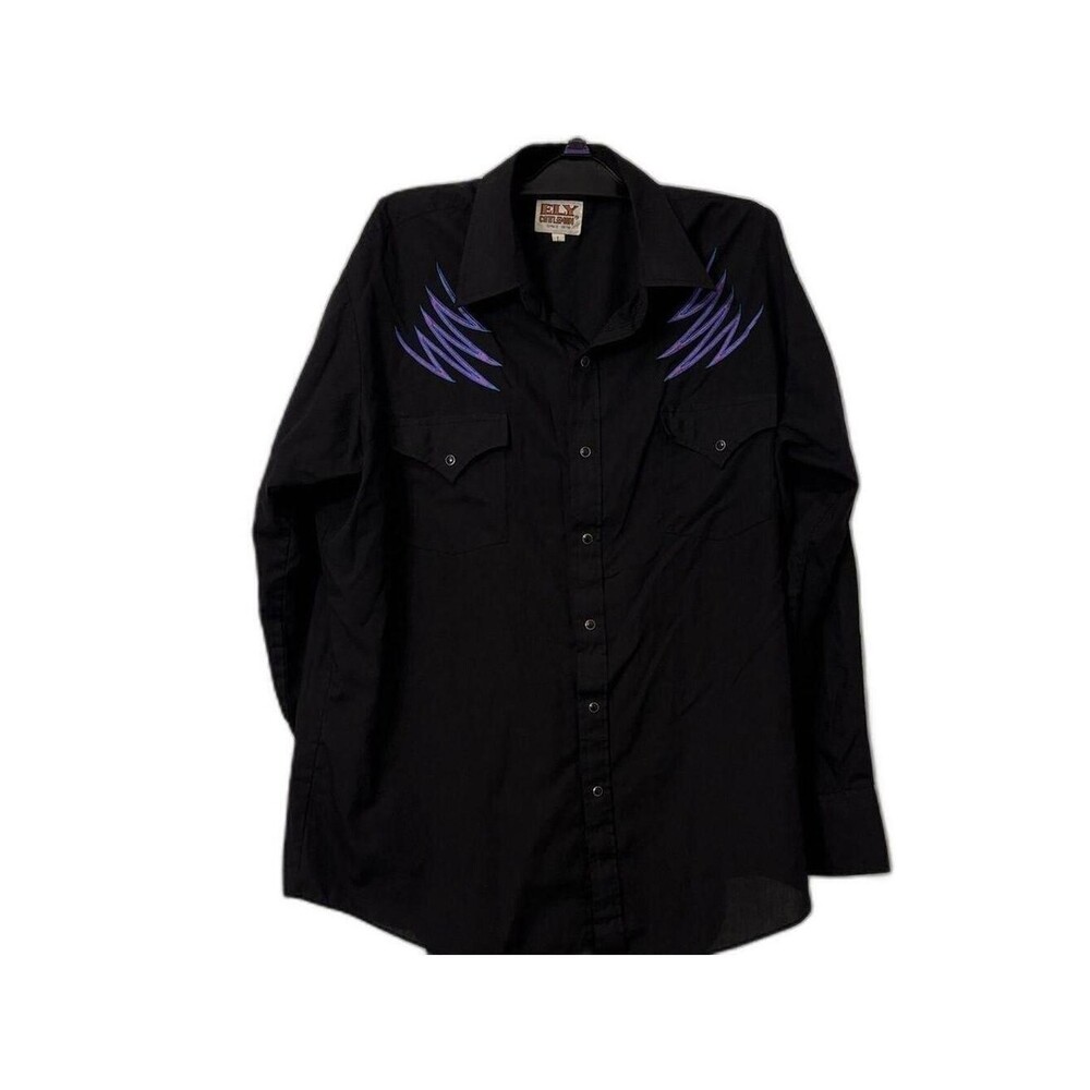 Ely Cattleman Men's Black and Purple Shirt Size LG